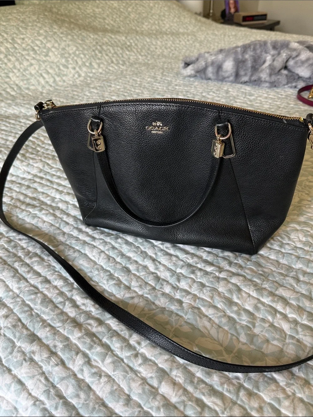 Coach Black Pebbled Leather Shoulder Bag with Gold Hardware